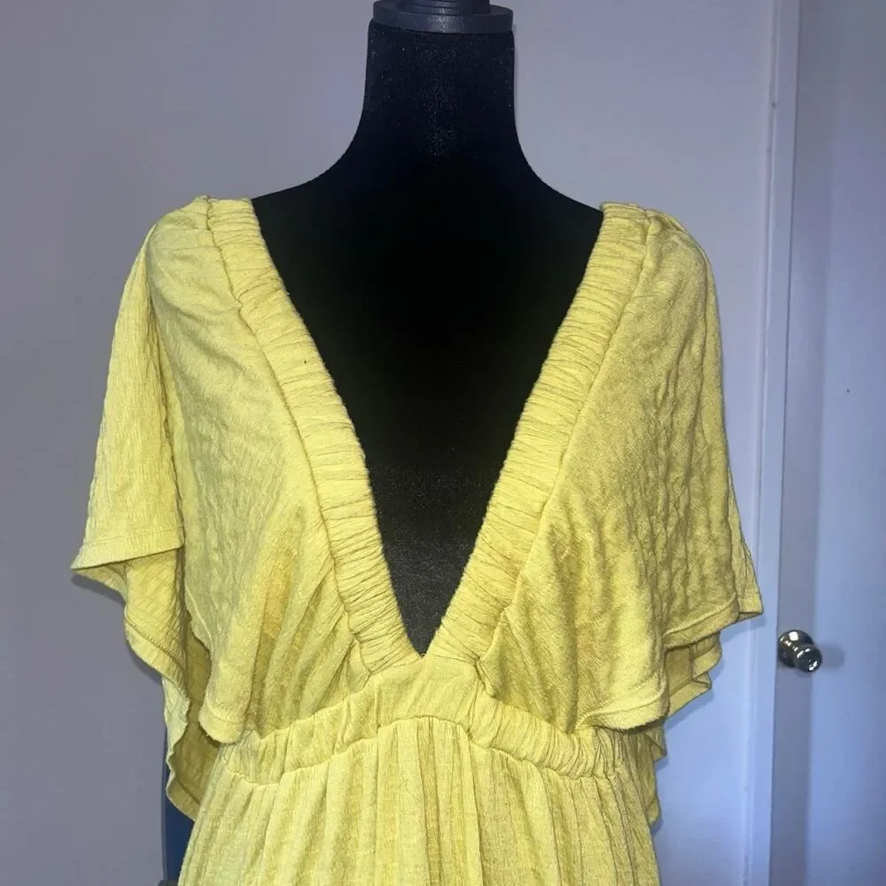 Free People Beach Women's Lime Green Yellow Tiered Maxi Beach Dress SZ M